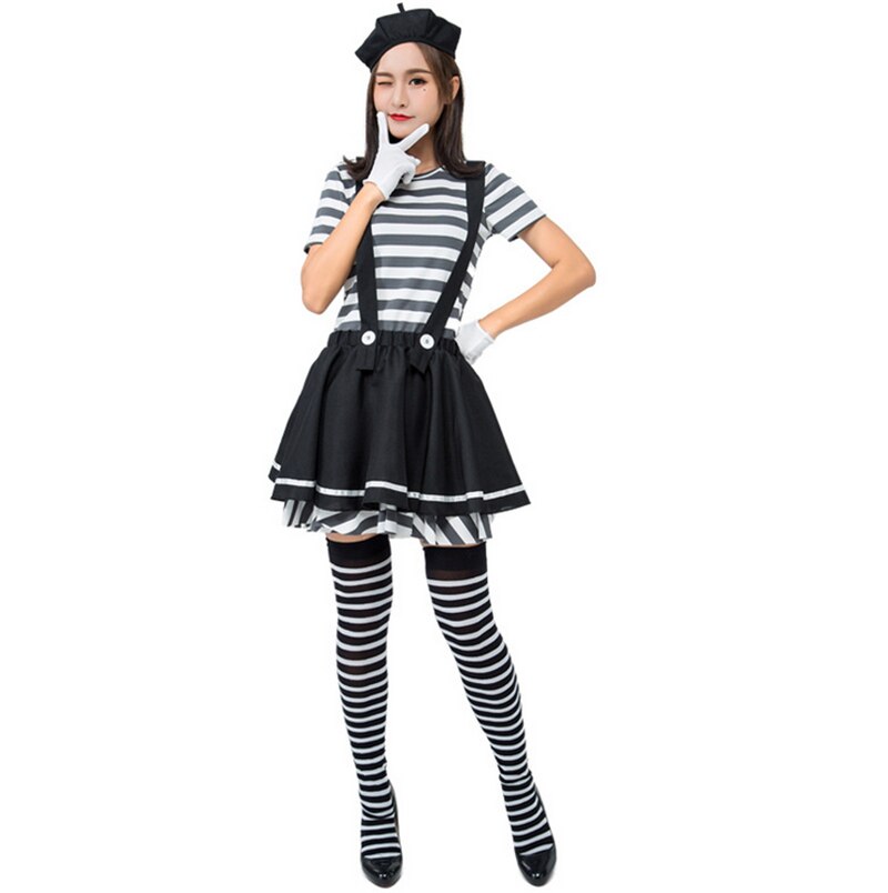Adult Striped Prisoner Womens Costume Suit Cosplay Halloween Burlesque prisoner Costume: S