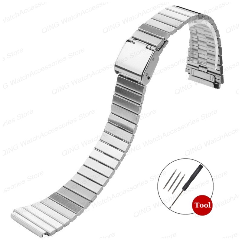 Bracelet en acier inoxydable, 18mm 20mm, pour CASIO F-91W/A158/A159/A168/A169/B650/AQ230 /AE500W, Bracelet de montre en métal Ultra-fin: Black Yellow / 20mm