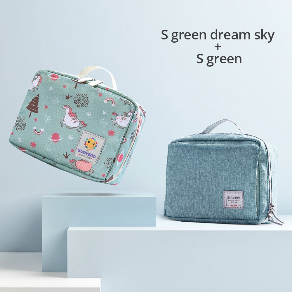 Sunveno Baby Diaper Bags Maternity Bag for Disposable Reusable Cosmetic Bag Wet Dry Diaper Bag Handle Wetbags Makeup Bags: Greendream Green