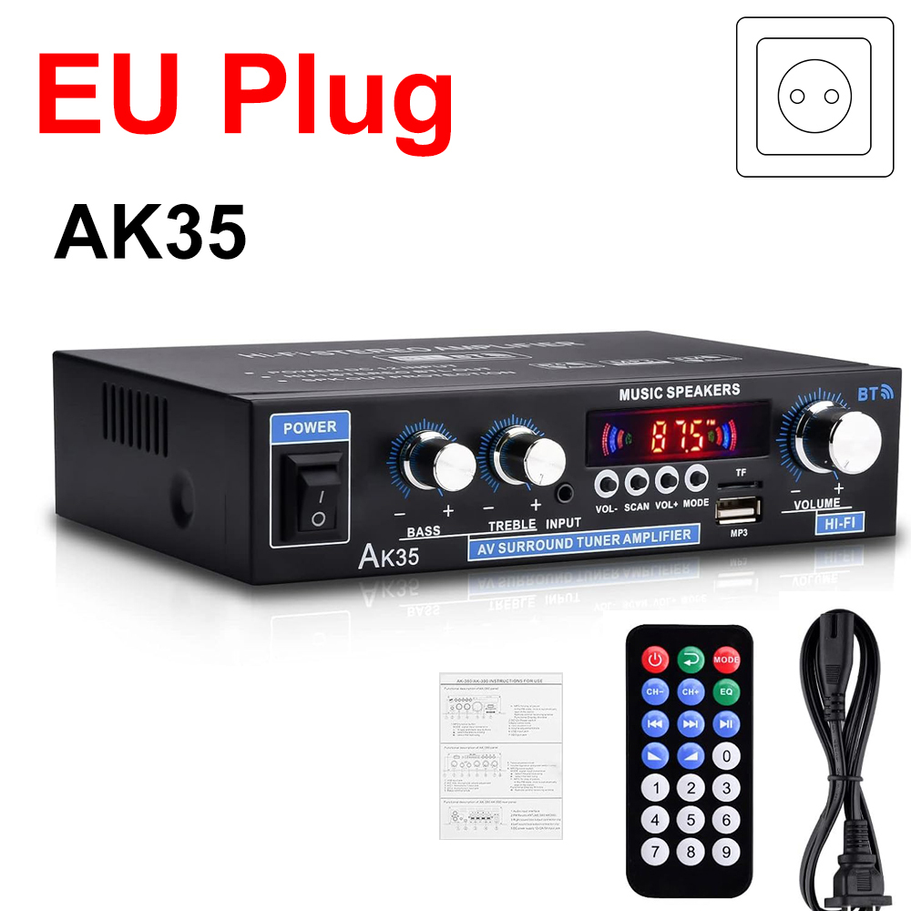 AK35 Home Power Amplifier 2.0 Channel Bluetooth 5.0 Surround Sound FM USB Remote Control Mini HIFI Digital Amplifiers 110V/220V: Orange