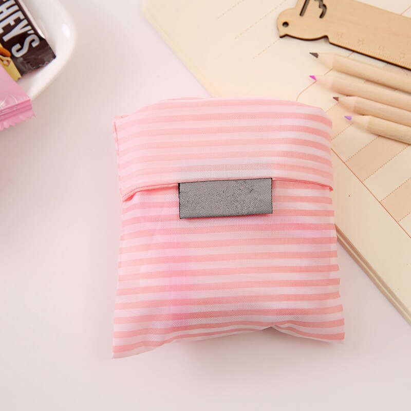 Convenient Large-capacity storage bags printing foldable green shopping bag Tote Folding pouch handbags: Pink stripes