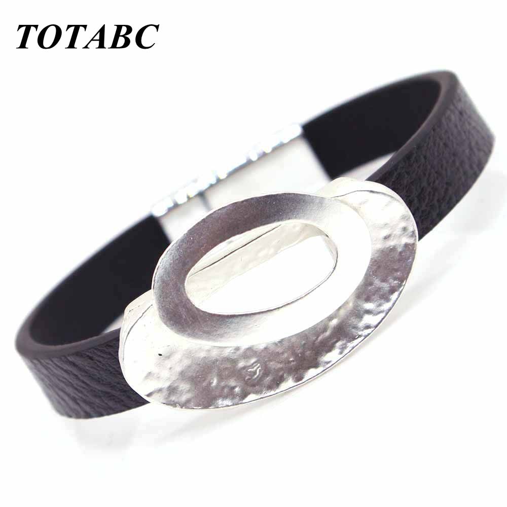 Totabc moda charme pulseira de couro para mulher femme legal fecho pulseira pulseiras & pulseiras neo-gothic ímã de metal