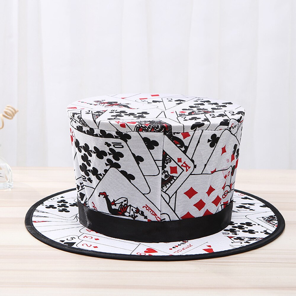 Trucchi di magia Pieghevole superiore cappello Primavera Nero Carta Da Gioco Modello Apparendo/Fuga Oggetti Cappello Giocattoli per I Bambini Accessori di Scena: bianca