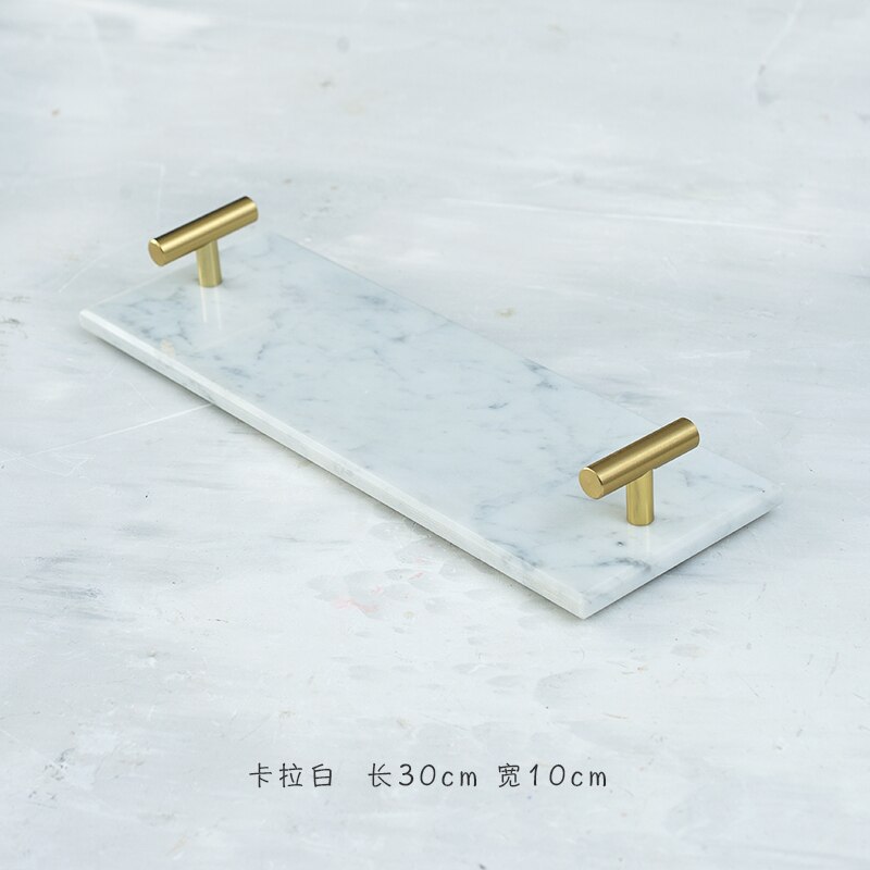 Bandejas de mármol Natural para decoración del hogar, bandeja decorativa con mango dorado, estante para baño, tocador, cosméticos, organizador de joyas: White