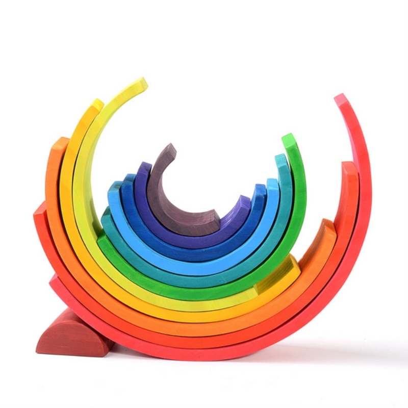 Dropshipping 12 pz Arcobaleno Blocchi Semicerchio piolo Bambola Giocattoli di Legno Colorato Blocchi di Costruzione Ad Arco del capretto di Legno pila di Alta Giocattoli