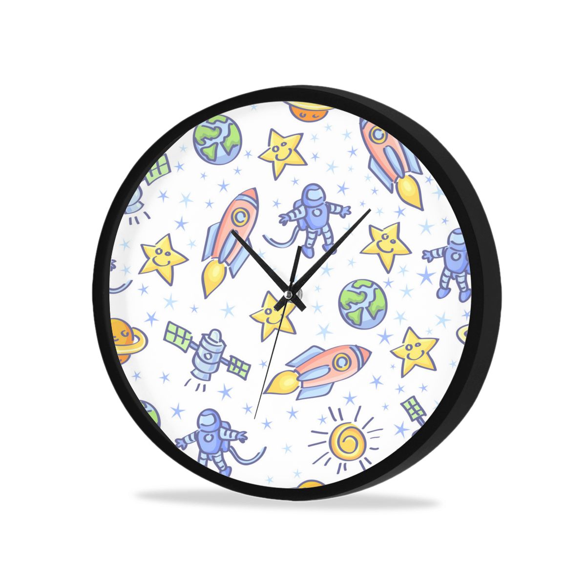3D Cartoon Astronaut Space Ship Wall Clock Living Room Quartz Watch DIY Home Decoration Round Clocks: Black5 / 25CM
