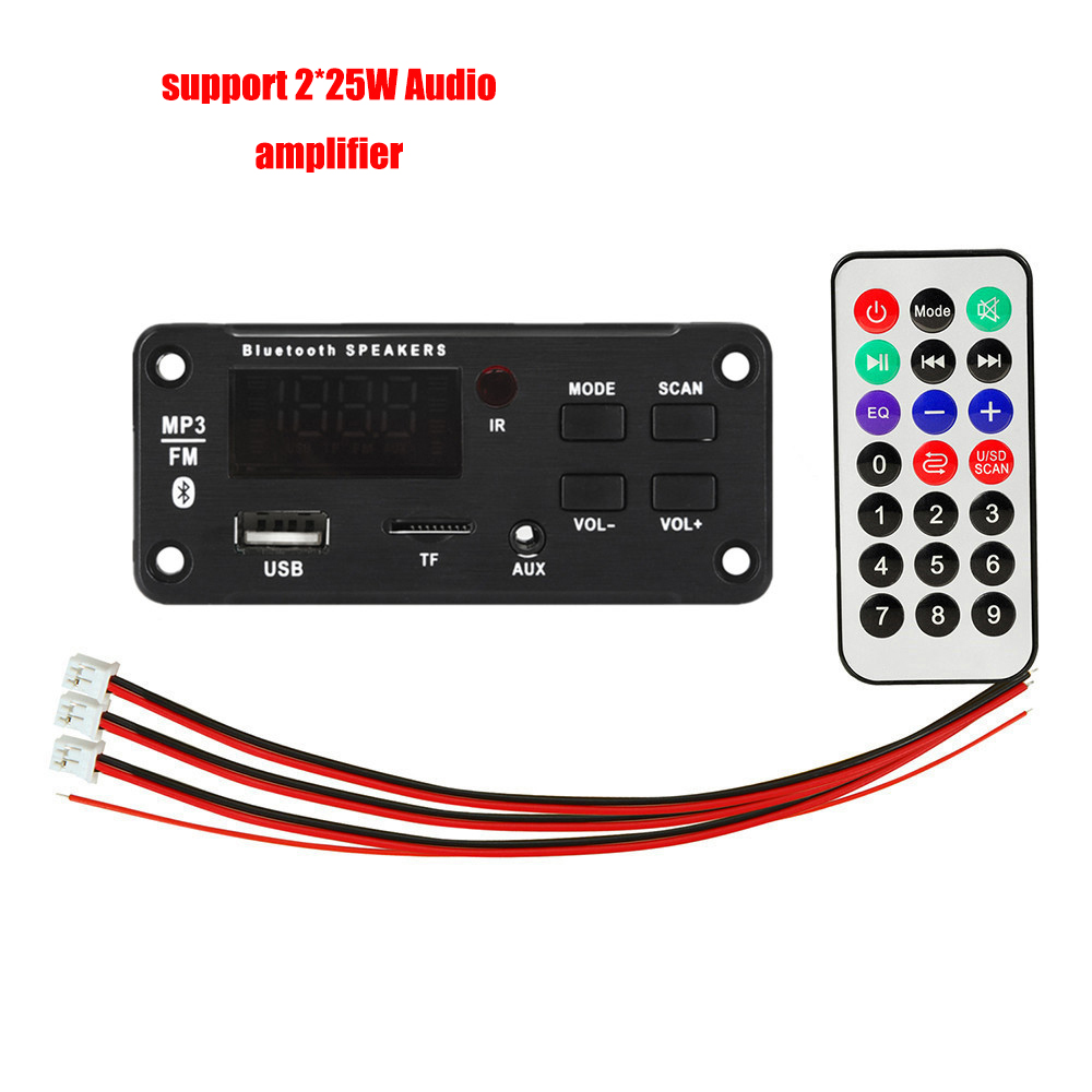 2*25W 50W wzmacniacz samochodowy sprzęt Audio USB TF FM moduł radiowy Bluetooth 12V MP3 płytka dekodera WMA odtwarzacz MP3 z pilotem: WHITE