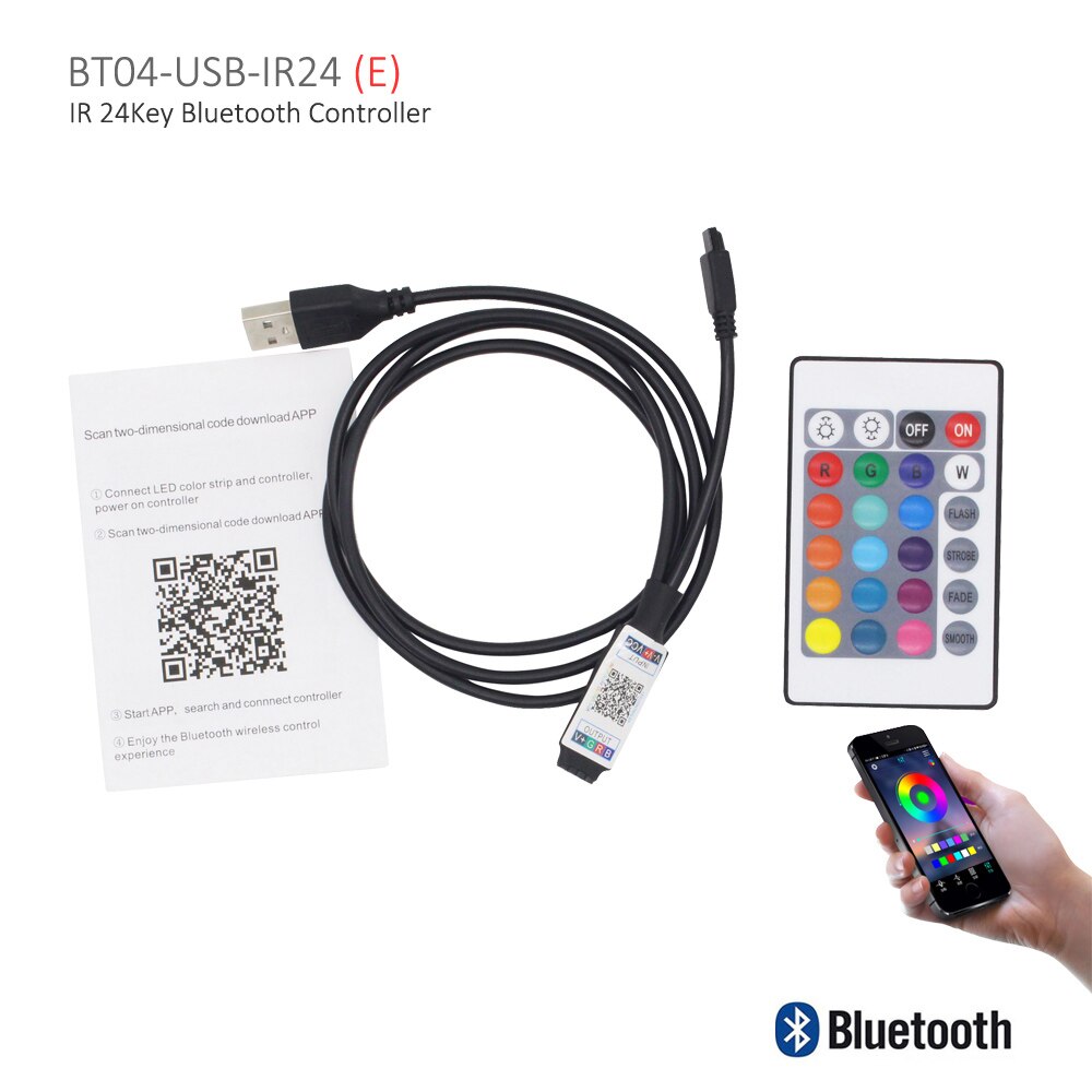 Bluetooth USB LED Controller RGB 5V 12V 24V DC Mini App Smart Music Controller IOS Android Phone Wireless IR 24 Key Controller