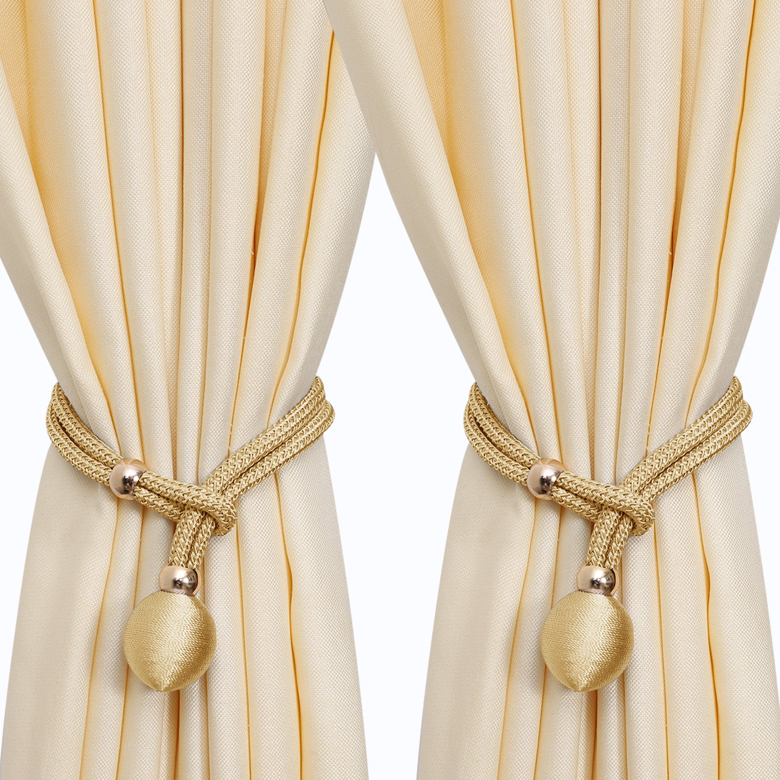 Paquete de 2 cortinas elásticas de poliéster modernas con encaje, ajustable, adecuadas para cortinas gruesas, accesorios de decoración de cortinas para el hogar y la oficina para sala de estar, dormitorio, puerta de terraza: Amarillo claro