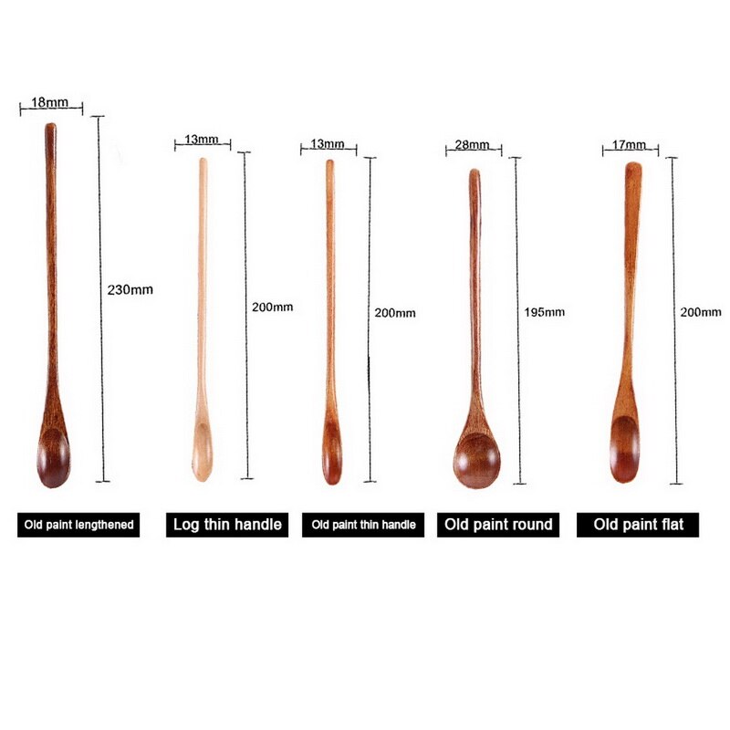 Punho longo colher de madeira natural colheres de chá de café de madeira alongamento mexendo colher 20x1.7cm cozinhar catering colher cozinhar ferramentas