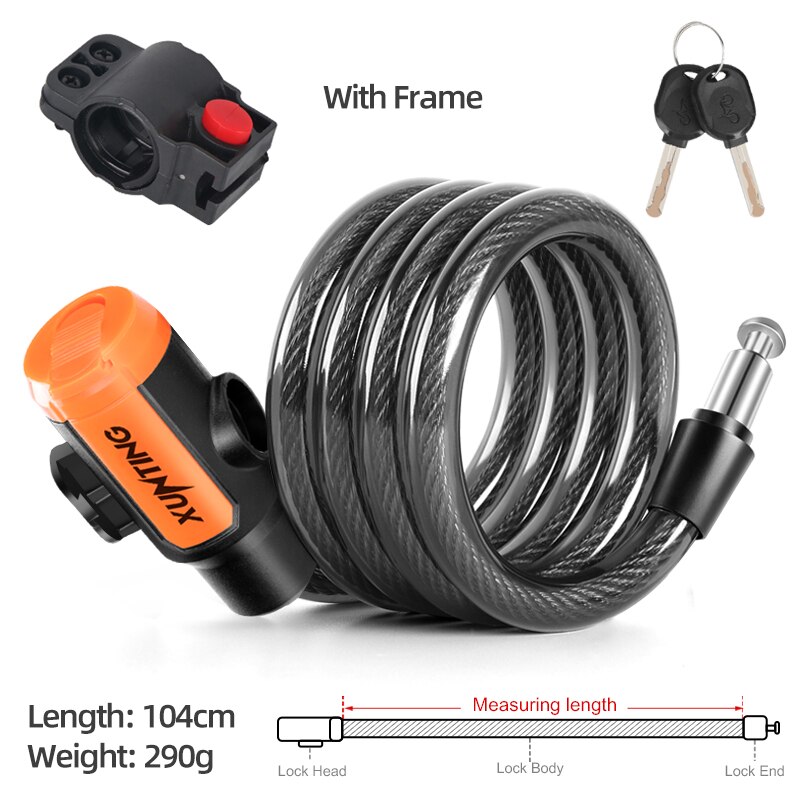 Xunting Bike Lock with Light Combination Keys Anti-theft Mountain Bike Lock General Bicycle Steel Cable Lock LED Luminous Locks: A 104cm