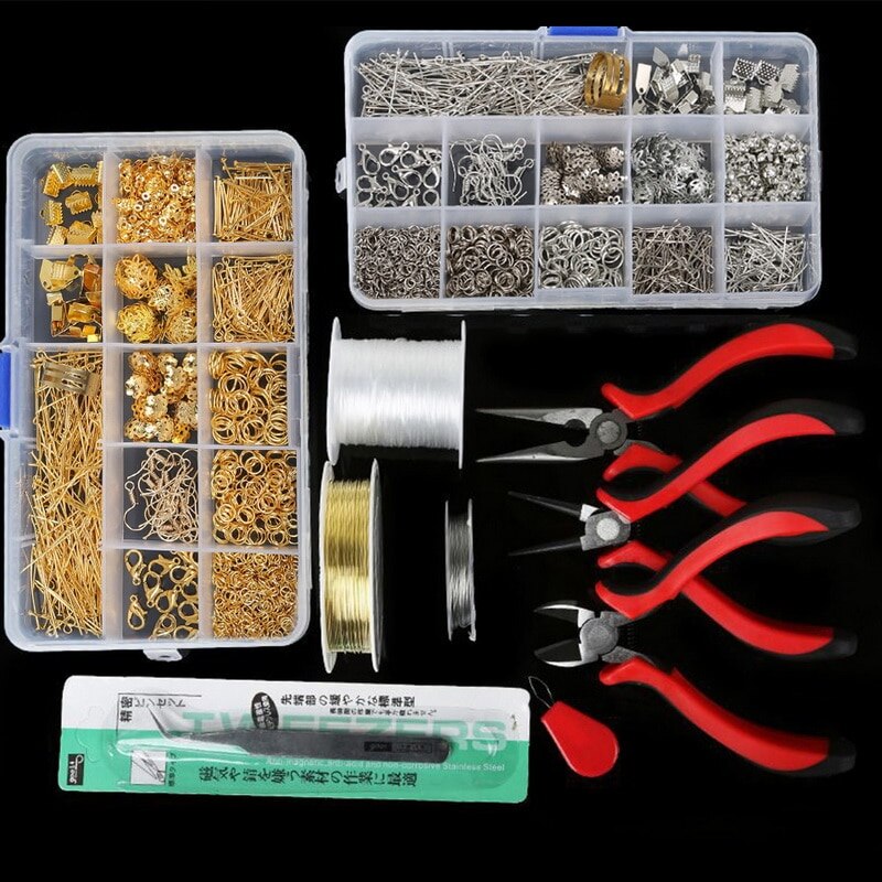 DIY pendientes hechos a mano accesorios Material paquete conjunto de fornituras para joyería portátil joyería rebordear hacer herramientas caja conjunto