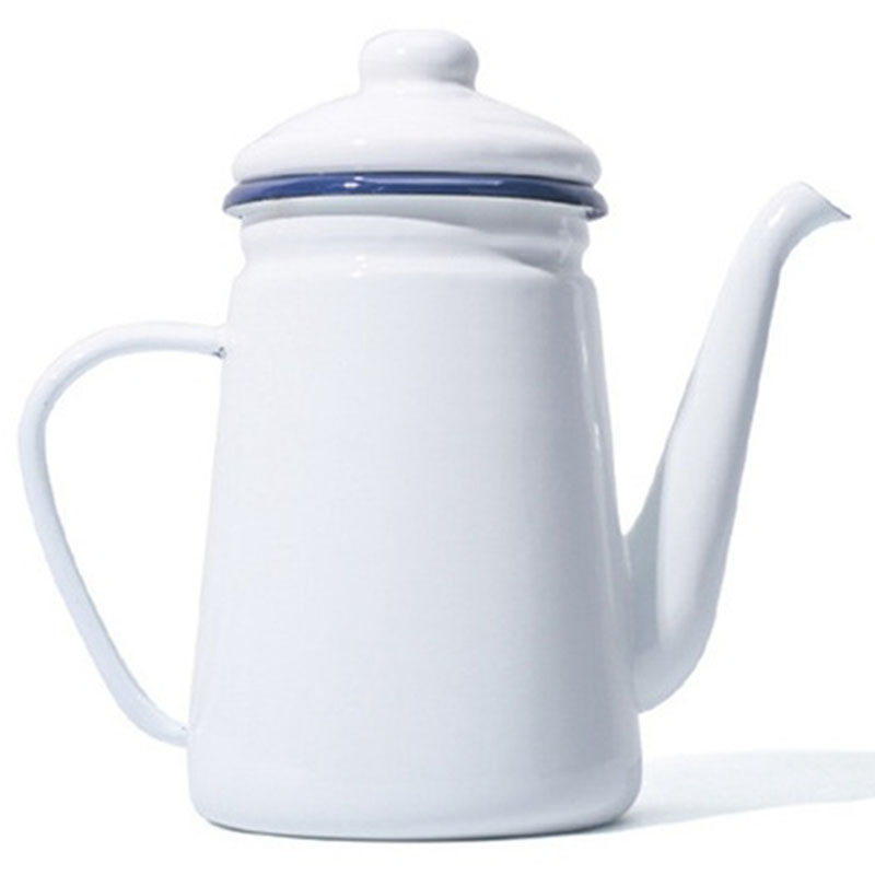 1.1L High-Grade Enamel Coffee Pot Pour over Milk Water Jug Pitcher Barista Teapot Kettle for Gas Stove and Induction Cooker: white