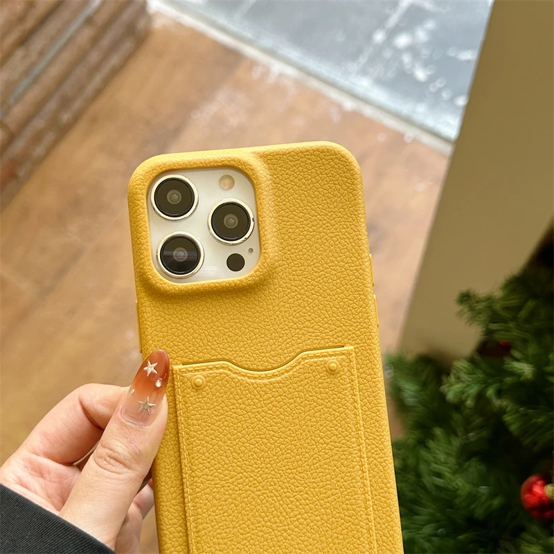 Leather Pattern Card Bag Slot Holder Wallet Case For iphone 13 14 15 16 Pro Max 15 14 Pro Shockproof Soft Silicone Cover