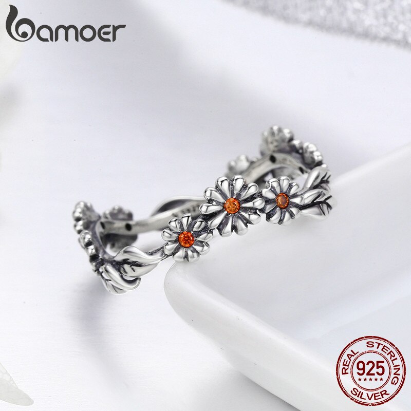 Bamoer 100% 925 Sterling Silber verdrehte Gänseblümchen Blume Weibliche Finger Ringe für Frauen Sommer Hochzeit Schmuck Anel SCR298