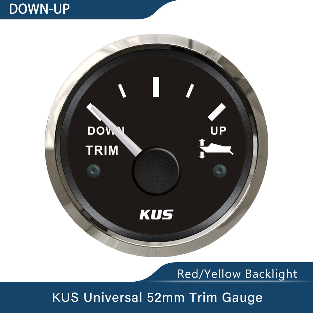 Kus 52mm opp-ned/venstre-høyre båttrimmåler marin trimtiltindikator 0-190 ohm for båt rødt og gult tilgjengelig bakgrunnsbelysning: Lr-bs