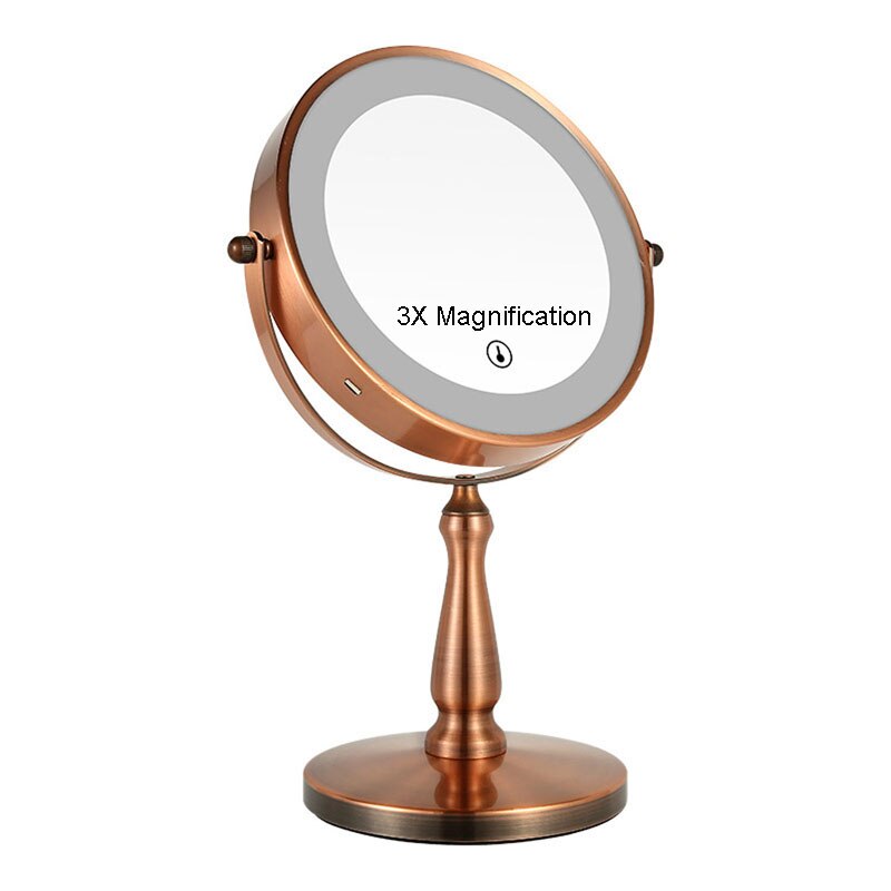 Dobbeltsidet forfængelighed spejl med lys , 10x forstørrelse led makeup spejl, touch dimmer, bordspejl, usb genopladelig: Moderne stil -3x