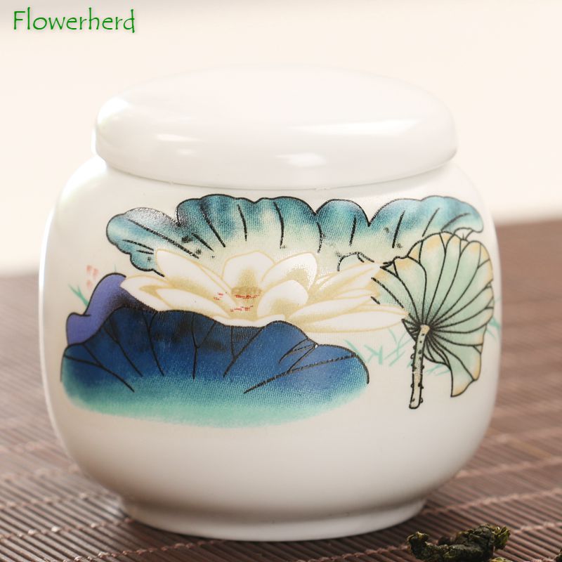 Blauwe En Witte Thee Caddy Keramische Thee Container Kleine Celadon Wit Porselein Verzegelde Thee Opslag Pu'er Draagbare Kung Fu Thee set