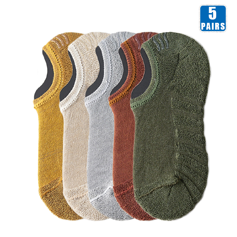5 Pairs Men Short Socks Cotton Crew Ankle Casual Soft Low-Cut Non-Slip Breathable Summer Autumn Sock for Male: Dark purple