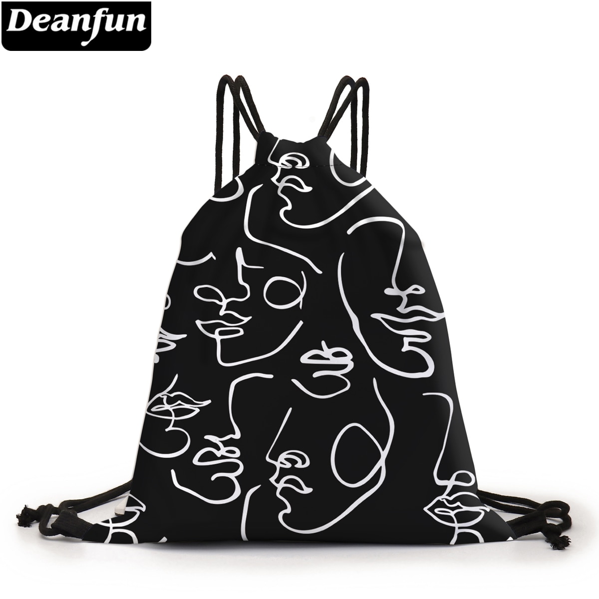 Deanfun Trendy Drawstring Bag Abstract Line Face Printed Black Backpack Women Function Storage Softback 60462