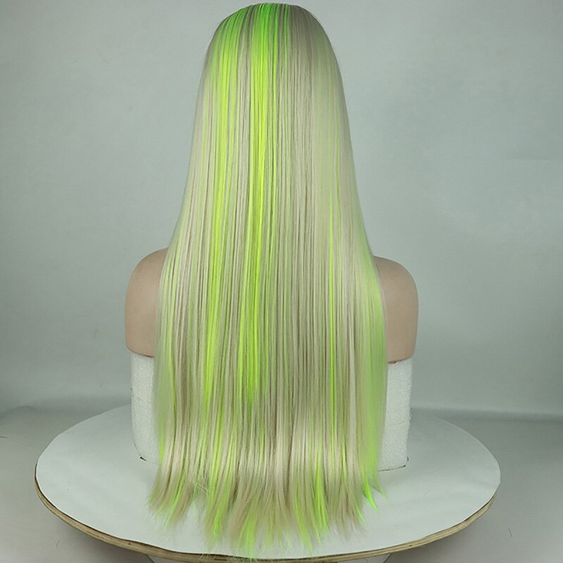 Fantasy Beauty, Top de , peluca sintética con reflejos Rubio, amarillo, verde, peluca con malla frontal de colores combinados, peluca con malla frontal para mujer