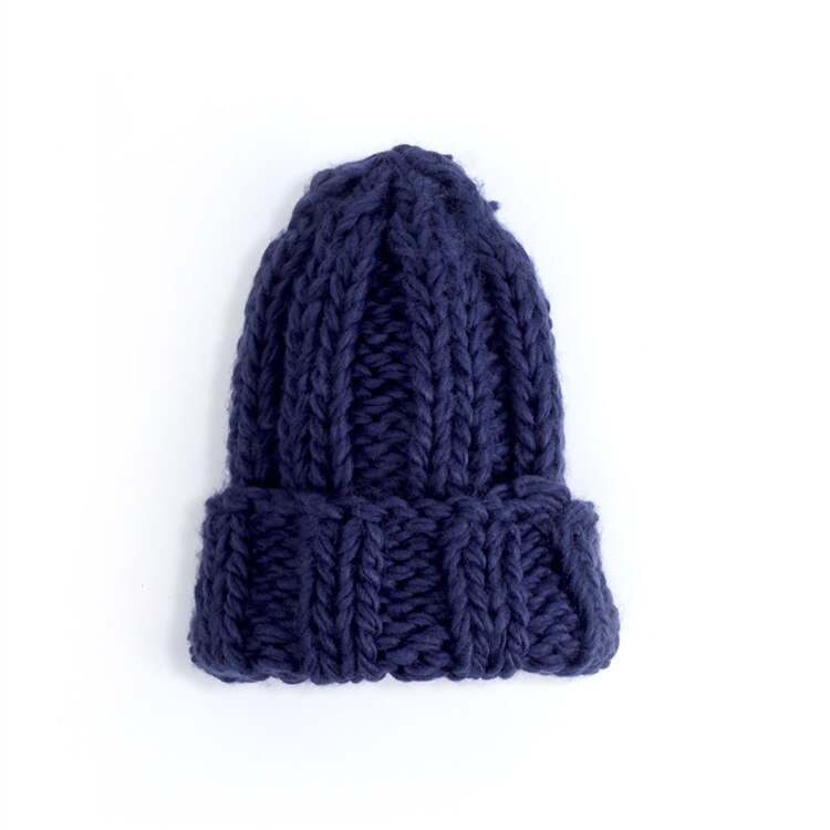 Vrouwen Gebreide Thicken Warm Cap Winter Hoeden Voor Vrouwen Mutsen Roze Grijze Hoed Vrouwelijke Outdoor Snoep Kleur Zachte Gorros cap: Marineblauw