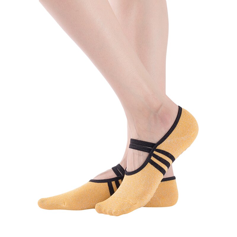 Yoga-socken für damen, offen, aus baumwolle, rutschfest, mit bandage, sport-socken, atmungsaktiv, pilates-socken, ballett-socken, tanzsocken, hausschuhe: Gelb