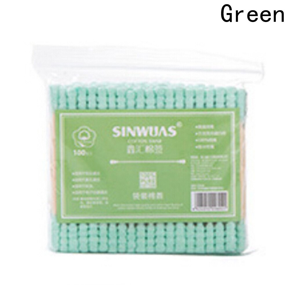 Unids/paquete de bastoncillo de algodón de doble cabeza para mujer, bastoncillos de algodón de maquillaje, punta para palillos de madera, Herramientas de limpieza de nariz y orejas, cuidado de salud, 100