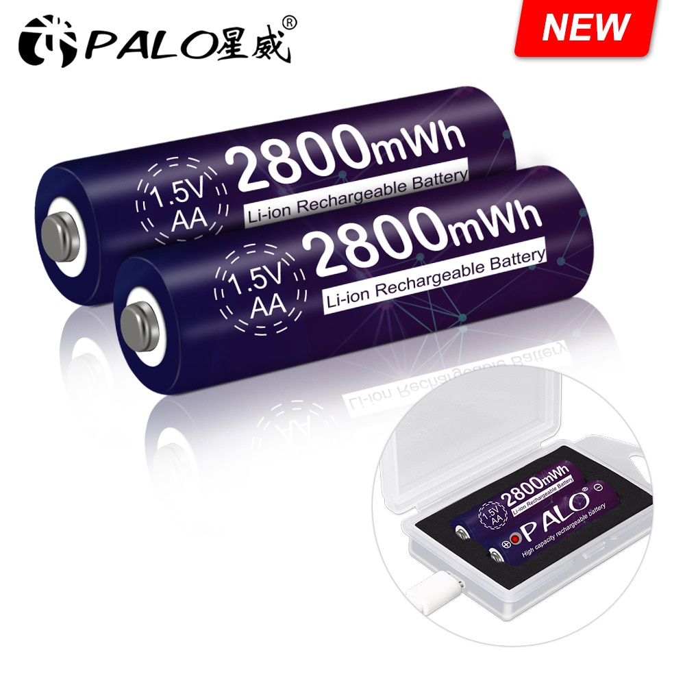 Palo 1.5V Aa Li-Ion Batterij Aa Lithium Ion Oplaadbare Batterij Aa 1.5V 2800mWh Met Acculader Case Usb lader Aa 1.5V