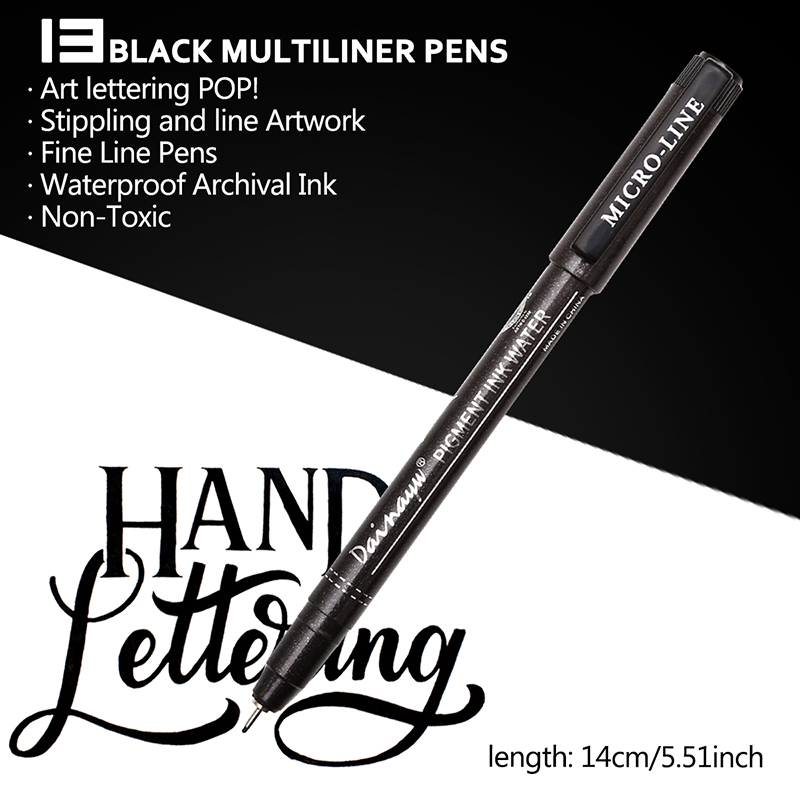 Premium 13Pcs Micron Naald Tekening Lijn Pen Hand Belettering Pennen Waterdicht Pigment Sketch Markers Pen Voor Art Supplies