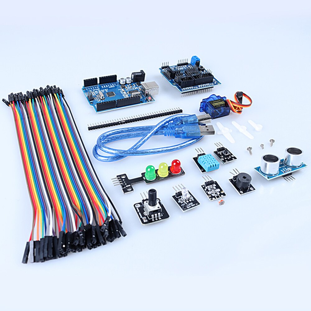 Traffic Light Display Starter Kit For Arduino UNO R3 CH340G board ,SG90 ,Jumper Wire,RGB LED With V5.0 Shield DIY Learning Kit