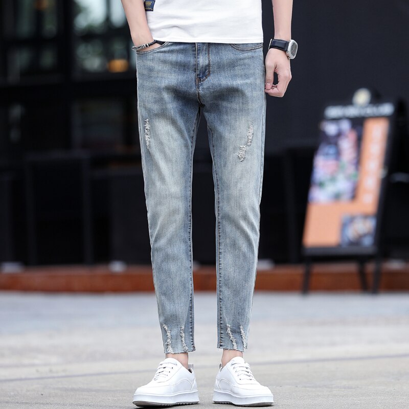 Jeans Ripped Jeans Men's Slim-Fit Retro Washed Casual Pants Street Style High Street Men's Pants Tide 3013: 36