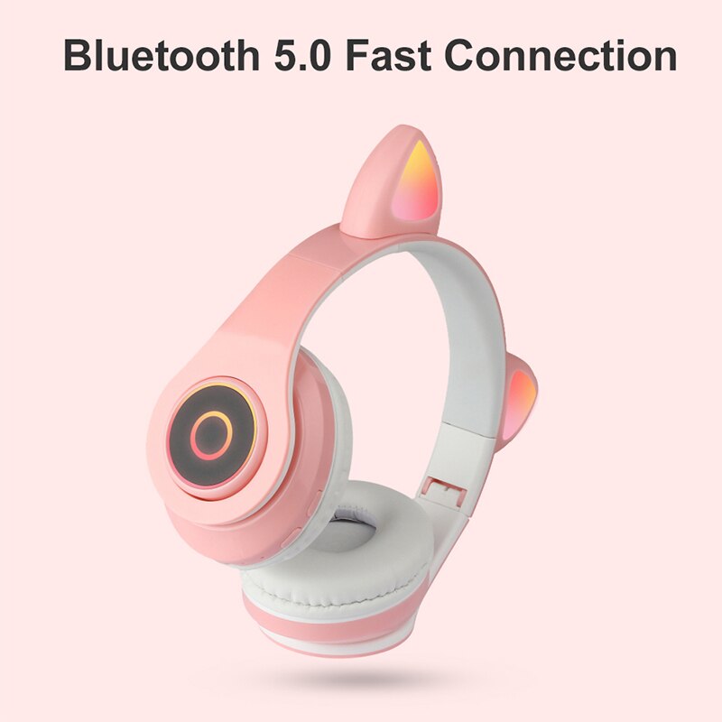 Led-kopfhörer mit blinklicht, kabelloser kopfhörer mit katzenohren, bluetooth-kopfhörer mit mikrofon, headset für handy und gaming
