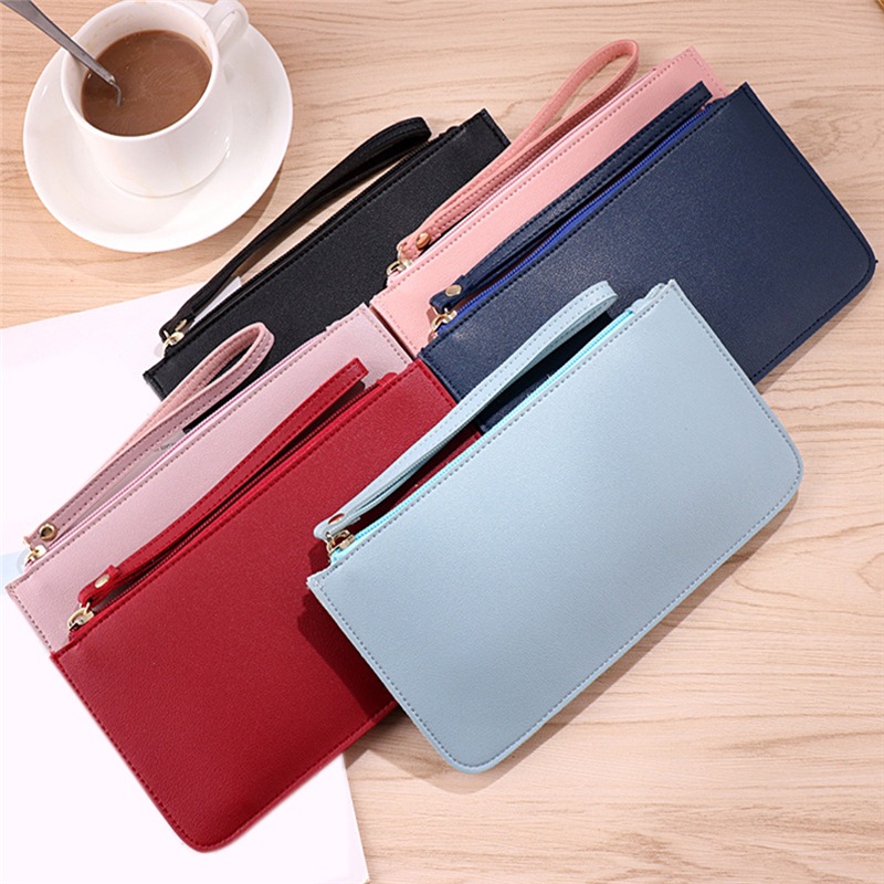 Portefeuille en cuir PU pour femme, porte-cartes, solide, fermeture éclair, porte-monnaie, pochette femme,