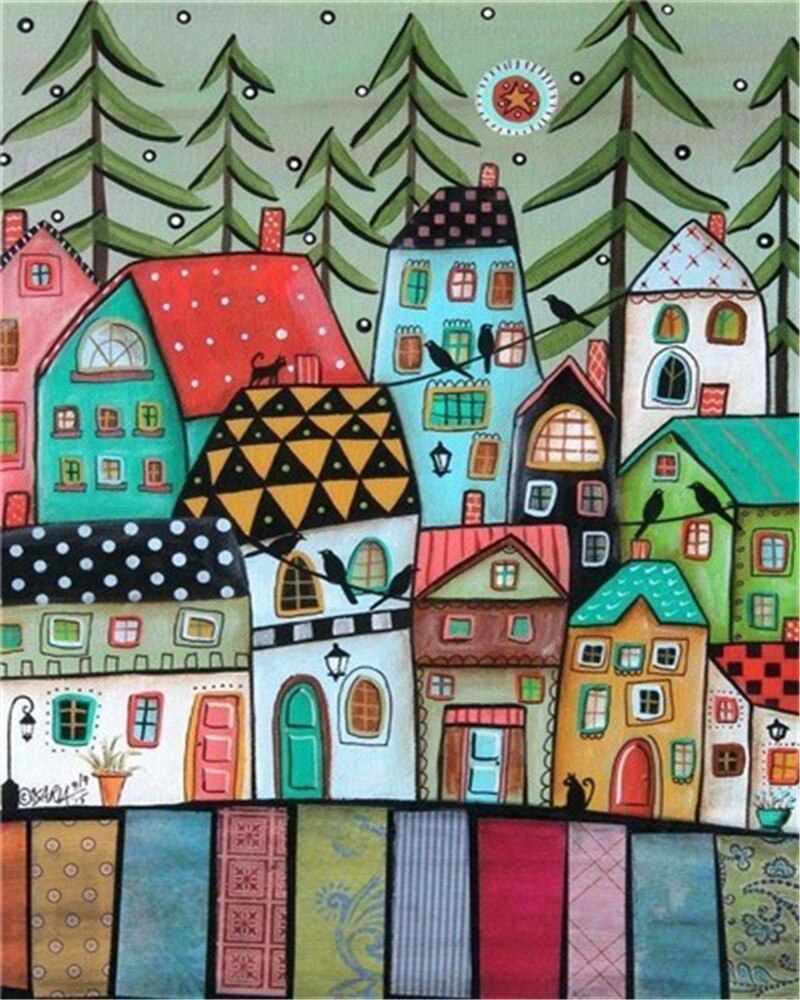 AZQSD Paint By Numbers For Adults House Oil Painting Art Draw By Number On Canvas Cartoon Hand Paint Kit Canvas Unframed: SZGD1-4863