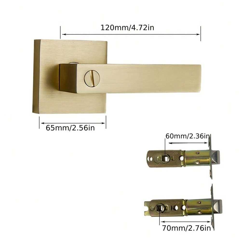 Golden Keyless Entry Door Knob - Heavy Duty, Reversible Square Privacy Lock for Bedroom & Bathroom