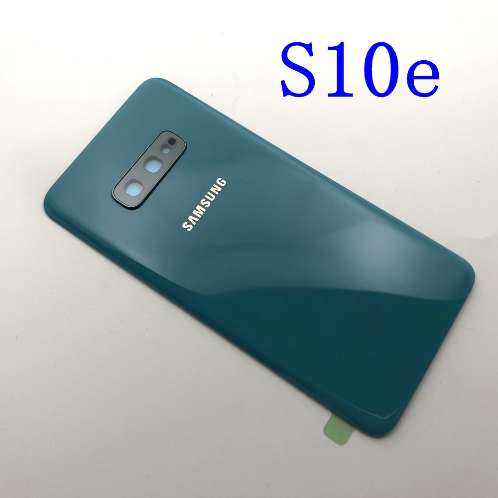 Posteriore di Vetro di Ricambio Per Samsung Galaxy S10 S10e S10 Più S10 + Copertura Posteriore Della Batteria del Portello Custodia di Cassa Della Macchina Fotografica di Vetro lente Telaio: S10e green