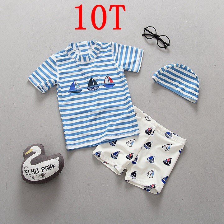 Children Swimsuit For Boys triped Baby Boy Swimwear Sun Protection Two Pieces Toddler Swimwear Kids Summer Beach Bathing Suits: 10T (135-145CM)