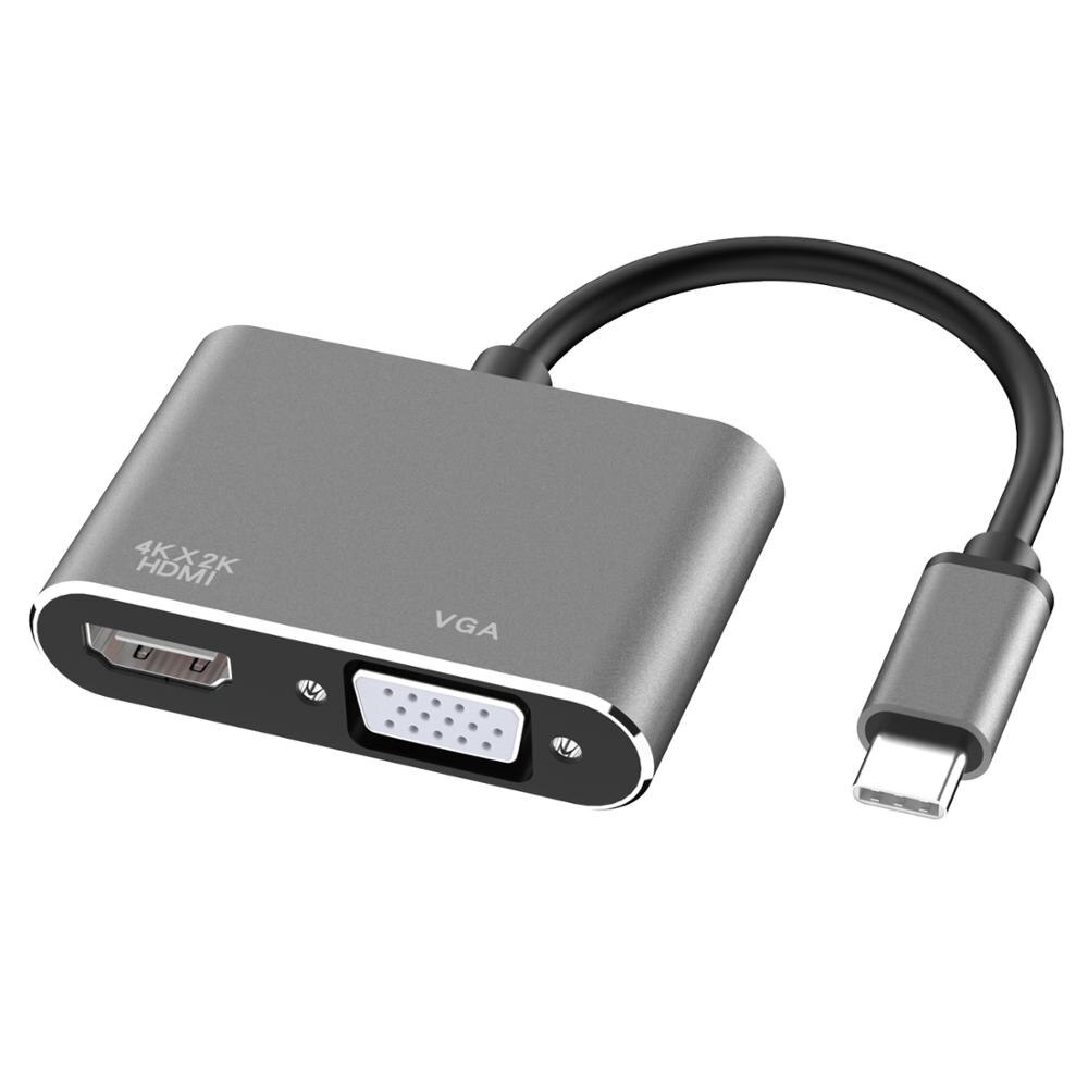 Usb C Usb 3.1 Type C Naar Hdmi Vga 2 In 1 Aluminium 4K * 2K Adapter: Grey