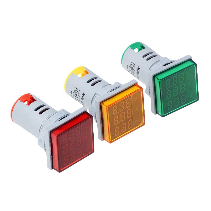 22mm Square LED Digital Voltmeter Ammeter Hertz Meter Signal Lights Voltage Current Frequency Combo Meter Indicator Tester