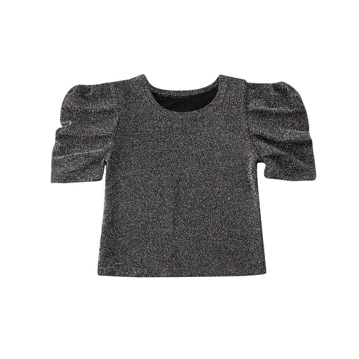Piger pailletter toppe bluser småbørn børn baby sommertøj kortærmede skjorter 0-5y: Sort / 2t