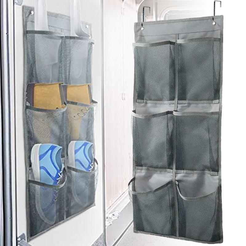 Organizador de sapatos para artigos diversos, 6 compartimentos, montagem na parede, sobre a porta, saco de armazenamento pendurado, bolsos de malha para parede
