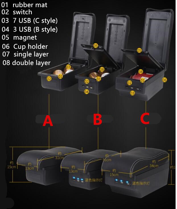 Leather Car Armrest Stroage Box for Chevrolet Spark Interior Parts Center Console Armrest