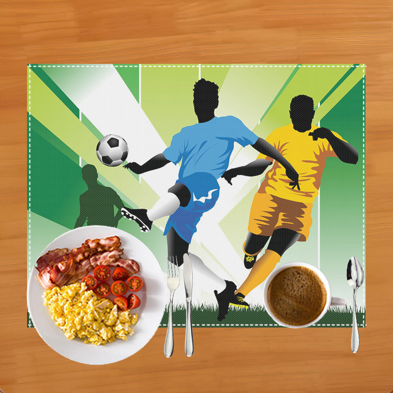 Mantel Individual con estampado de campo de fútbol, alfombrilla de lino para mesa de comedor, almohadillas para tazas de café, accesorios de cocina: Azul