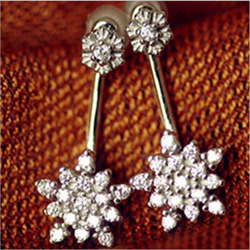 Nuevos pendientes femeninos SE158 chapados en plata de ley 925 pequeños copos de nieve brillantes y frescos de Micro-conjunto largo de cristal para mujer