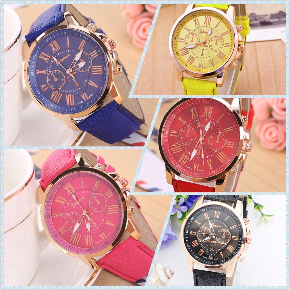 Merk unisex heren casual stijlvol romeinse cijfers imitatieleer quartz horloge montre horloges relojes mujer