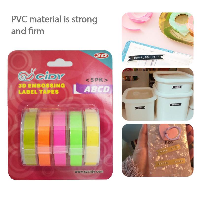 ! 5pcs/set Multicolor Dymo 3D 6/9/12mm Embossing Label Tape Compatible Dymo 1610/12965/1540/1880 For Motex E101 Label Makers