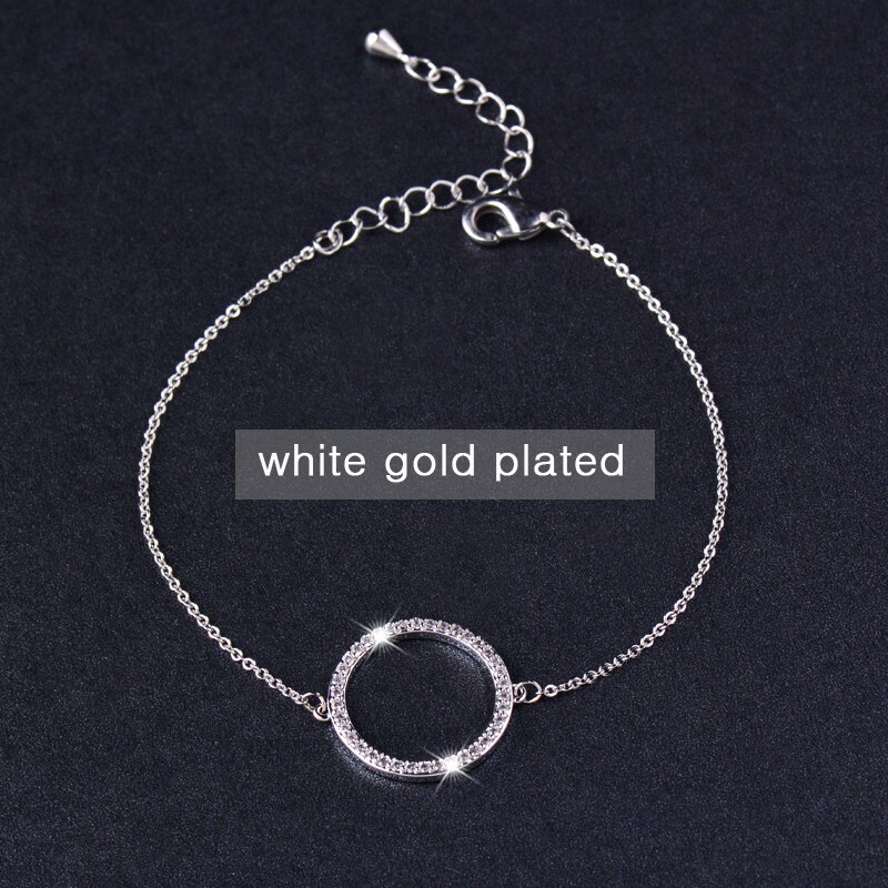 SINLEERY-pulsera de cadena de eslabones para mujer, brazalete redondo circular de cristal, pavé diminuto, Color rosa, oro y plata, SL082 SSB: white gold plated