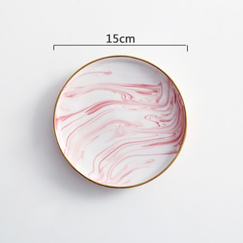 Nordic Minimalist Style Plate Set Ceramic Plate Phnom Penh Marble Steak Dish Kitchen Ceramic Tableware Set: Pink-S