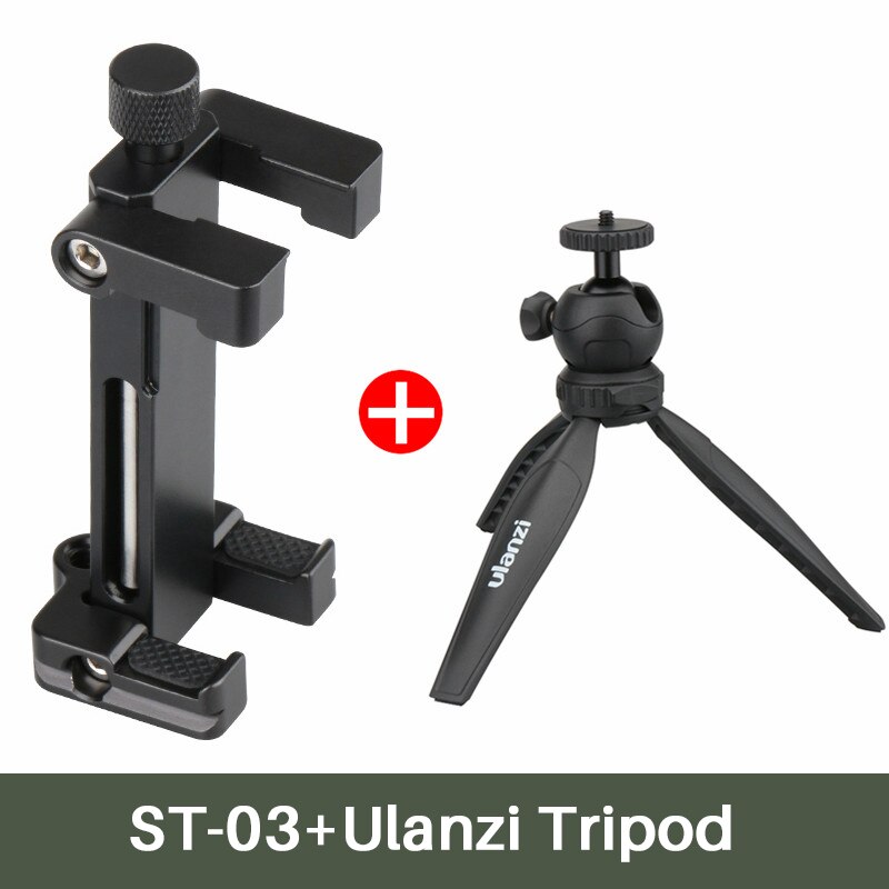 Ulanzi ST-03 téléphone trépied montage pince Smartphone support adaptateur avec chaussure froide pour iPhone X 7 samsung Xiaomi BY-MM1 lumière Led: Black with Tripod